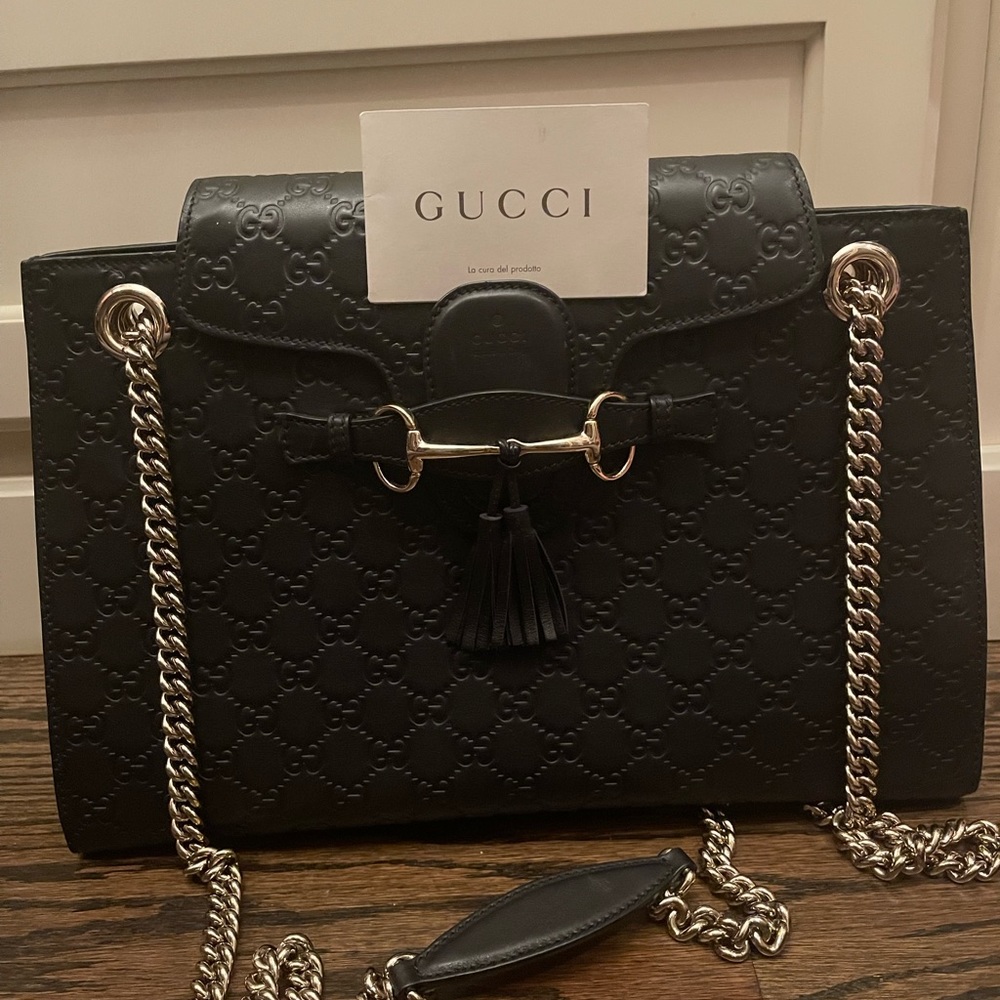 Gucci Grey GG Signature Medium Emily Shoulder Bag